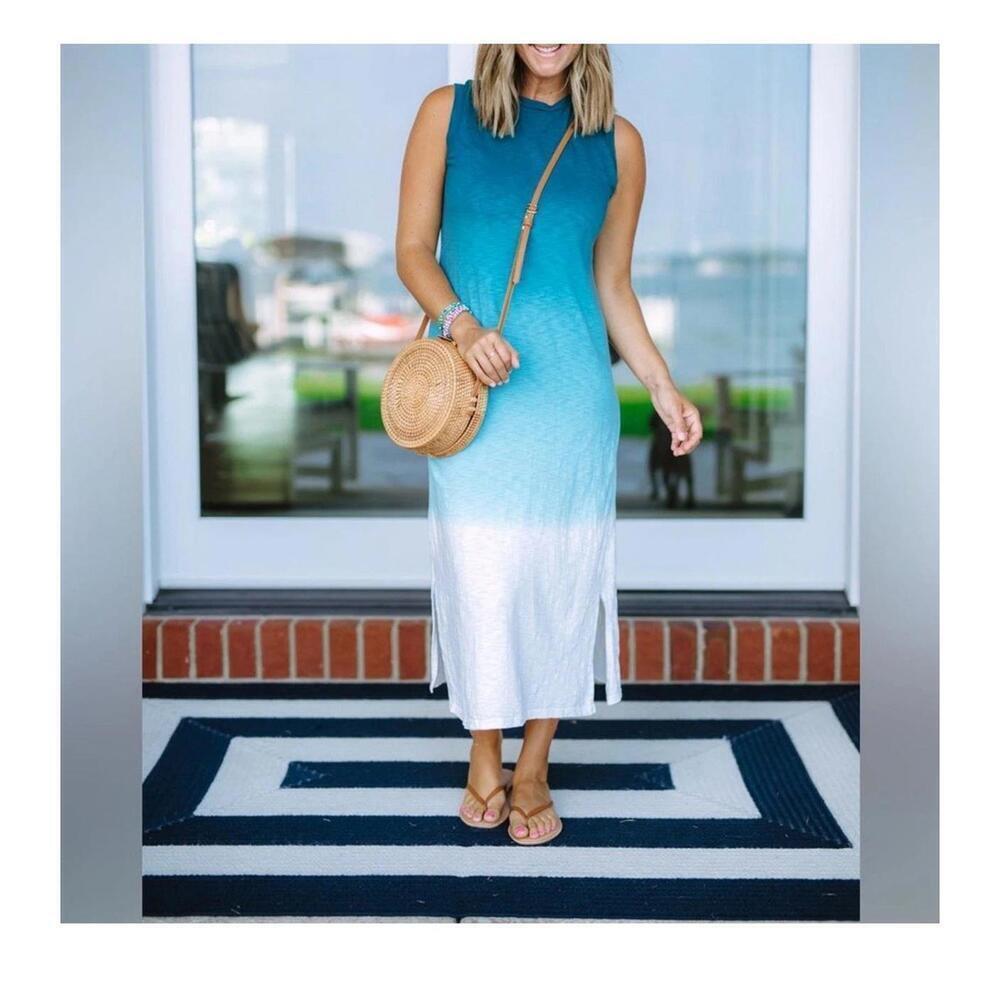 XS Universal Thread Blue Dip Dye Ombre Muscle Shirt Dress Midi Length - Picture 3 of 7